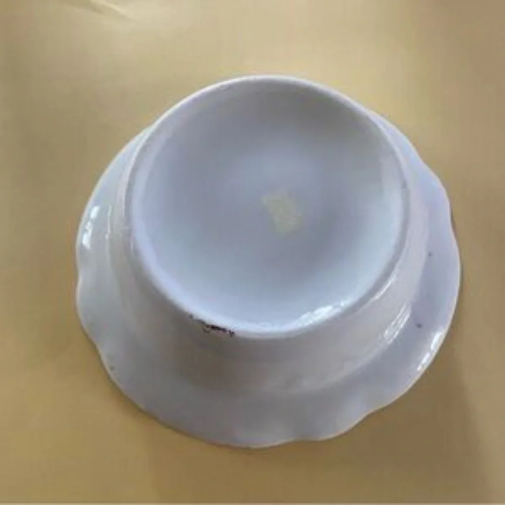 Porcelain Floral Serving Bowl in White with Pink Roses